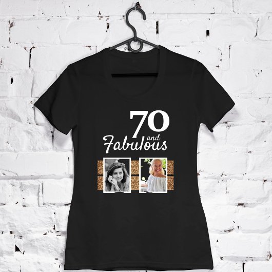70 en Fabulous Gold Glitter 2 Foto 70e verjaardag T-shirt