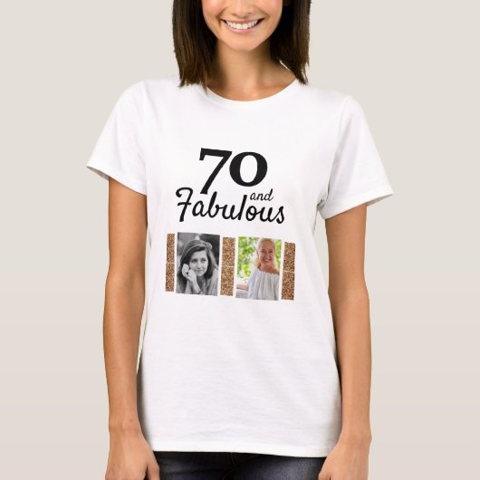70 en Fabulous Gold Glitter 2 Foto 70e verjaardag T-shirt (Voorkant)