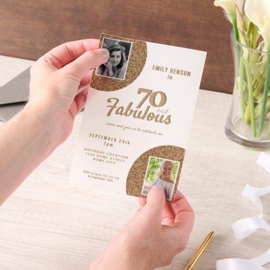 70 en Fabulous Gold Glitter 2 Foto 70e verjaardag Vellum Uitnodigingen (Draagbaar)