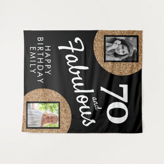 70 en Fabulous Gold Glitter 2 Foto 70e verjaardag Wandkleed (Voorkant (horizontaal))