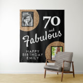 70 en Fabulous Gold Glitter 2 Foto 70e verjaardag Wandkleed (In situ)