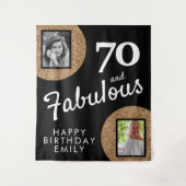 70 en Fabulous Gold Glitter 2 Foto 70e verjaardag Wandkleed (Voorkant)