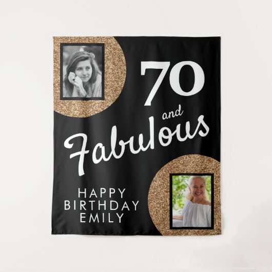 70 en Fabulous Gold Glitter 2 Foto 70e verjaardag Wandkleed (Voorkant)