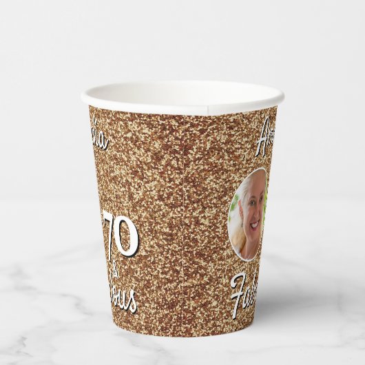 70 en Fabulous Gold Glitter 70th Birthday Foto Papieren Bekers (Rechts)