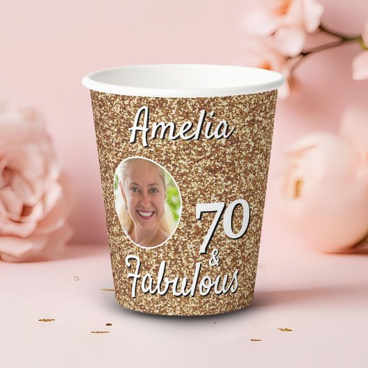 70 en Fabulous Gold Glitter 70th Birthday Foto Papieren Bekers