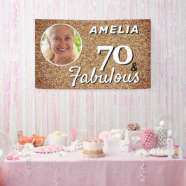 70 en Fabulous Gold Glitter 70th Birthday Foto Spandoek
