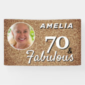 70 en Fabulous Gold Glitter 70th Birthday Foto Spandoek (Horizontaal)