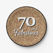 70 en Fabulous Gold Glitter 70th Birthday Papieren Bordje (Voorkant)