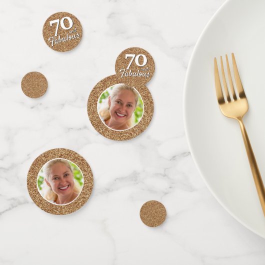 70 en Fabulous Gold Glitter Photo 70th Birthday Confetti (Groep)