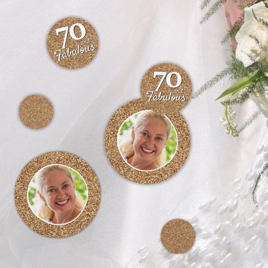 70 en Fabulous Gold Glitter Photo 70th Birthday Confetti