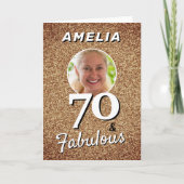 70 en Fabulous Gold Glitter Photo 70th Birthday Kaart (Voorkant)