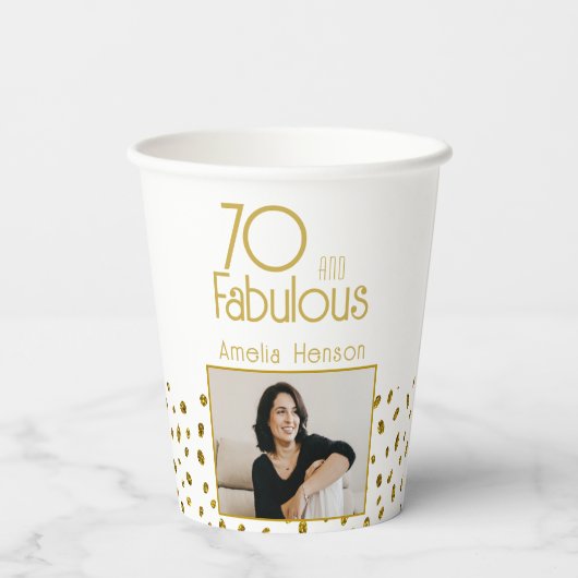 70 en Fabulous Gold Glitter Photo 70th Birthday Papieren Bekers (Achterkant)