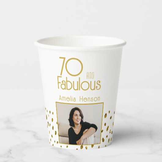 70 en Fabulous Gold Glitter Photo 70th Birthday Papieren Bekers (Voorkant)
