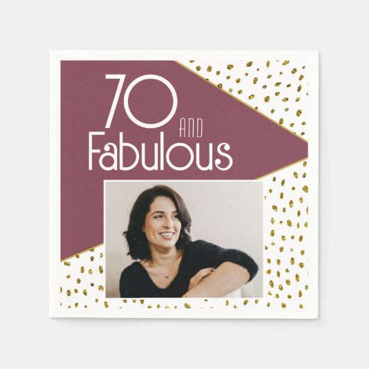 70 en Fabulous Gold Glitter Photo 70th Birthday Servet (Voorkant)
