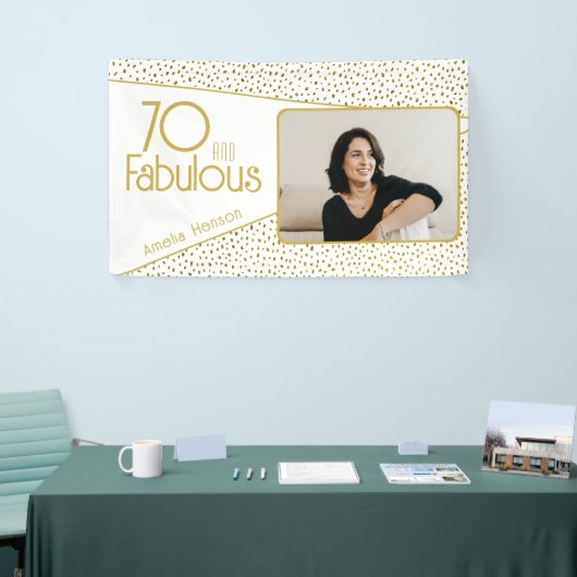 70 en Fabulous Gold Glitter Photo 70th Birthday Spandoek (Beurs)