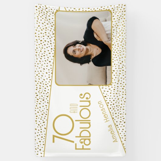 70 en Fabulous Gold Glitter Photo 70th Birthday Spandoek (Verticaal)