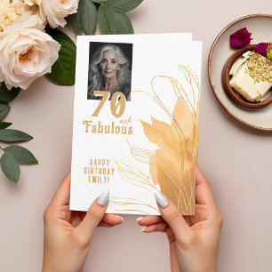 70 en Fabulous Gouden Blad 70ste Verjaardag Foto Kaart