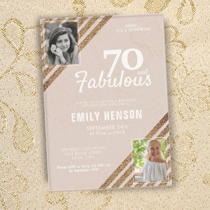 70 en Fabulous Gouden Glitter 2 Foto 70ste Verjaar Acryl Uitnodigingen