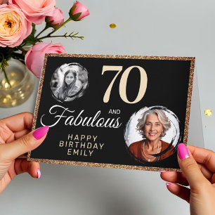 70 en Fabulous Gouden Glitter 2 Foto 70ste Verjaar Kaart