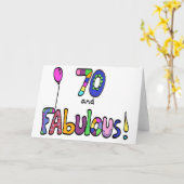 70 en Fabulous, Happy 70th Birthday, Ballon Kaart (Gele Bloem)