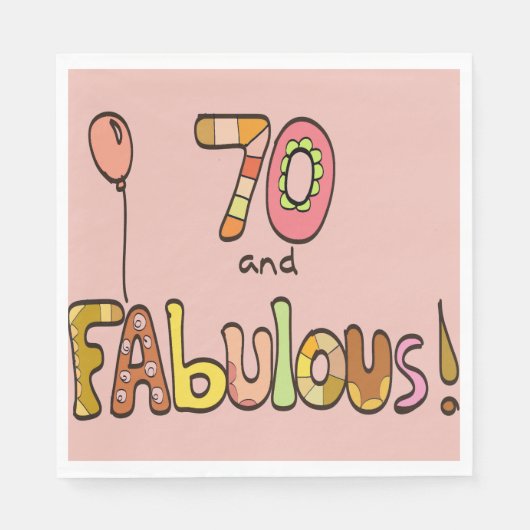 70 en Fabulous, Happy 70th Birthday, Ballon Servet (Voorkant)
