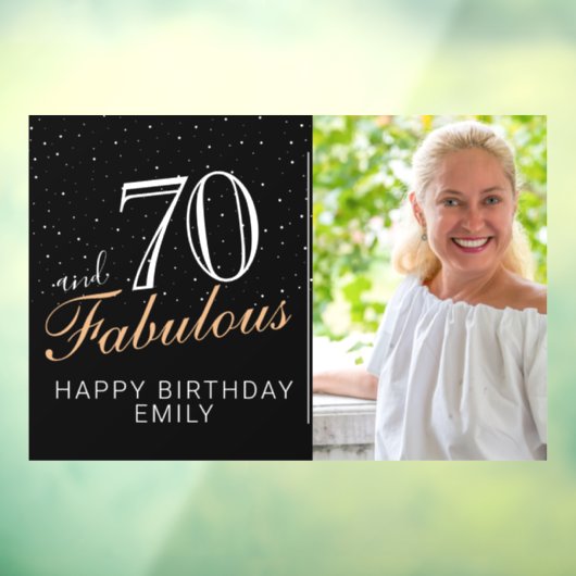 70 en Fabulous Modern Black 70th Birthday Foto Raamsticker (Vel 3)