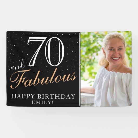 70 en Fabulous Modern Black 70th Birthday Foto Spandoek