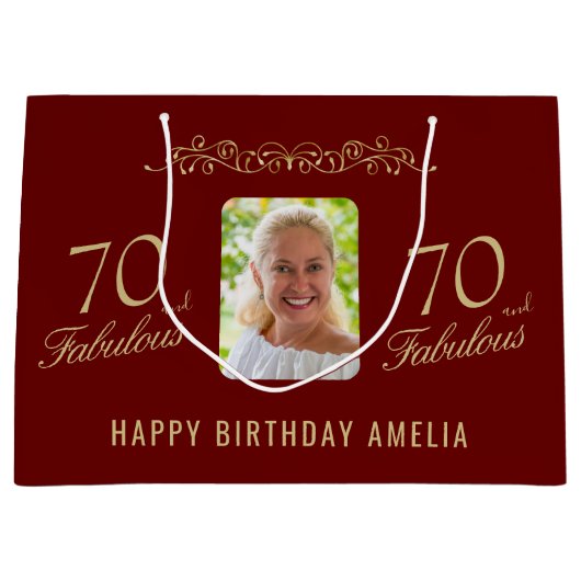 70 en Fabulous Red Ornament 70th Birthday Foto Groot Cadeauzakje (Voorkant)