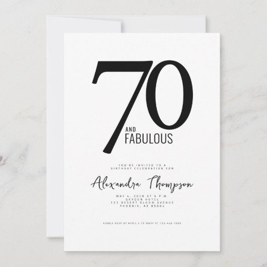 70 en Fabulous Script 70ste verpartij Kaart (Voorkant)