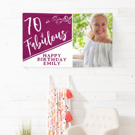 70 en Fabulous Script Foto Magenta 70ste Verjaarda Spandoek (Insitu)