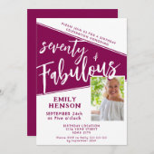 70 en Fabulous Script Magenta Foto 70e Verjaardag Kaart (Voorkant / Achterkant)