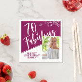 70 en Fabulous Script Photo Magenta 70th Birthday Servet (Insitu)