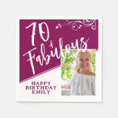 70 en Fabulous Script Photo Magenta 70th Birthday Servet (Voorkant)