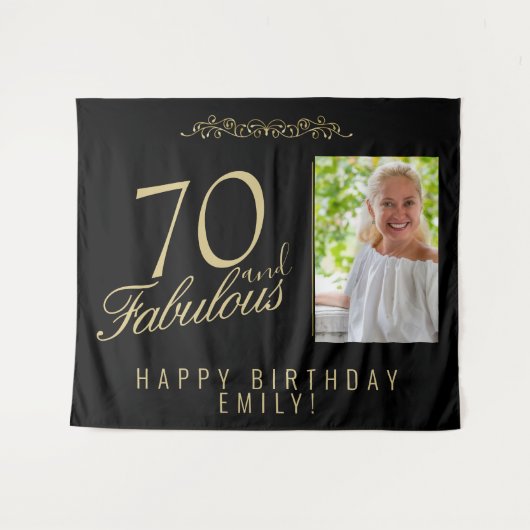 70 en Fabulous Verjaardagsfoto Zwarte Achtergrond Wandkleed (Voorkant (horizontaal))