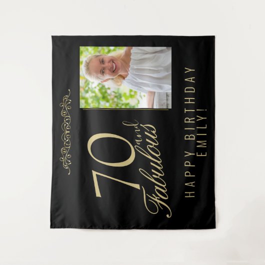70 en Fabulous Verjaardagsfoto Zwarte Achtergrond Wandkleed (Voorkant)