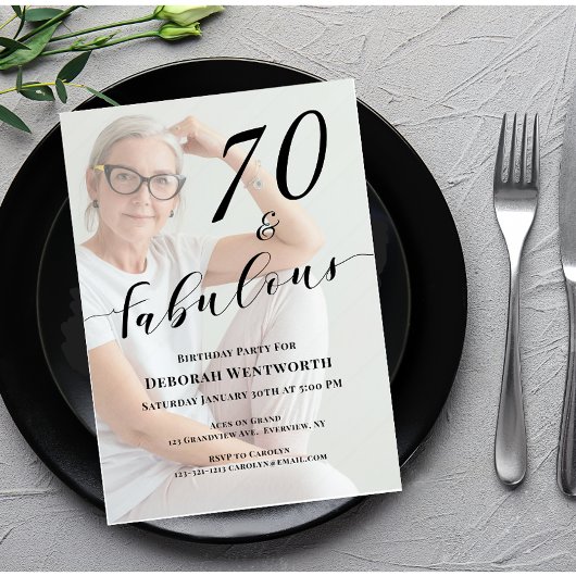 70 en Fabulous Zestigste Verjaardag Foto Script Ui Kaart