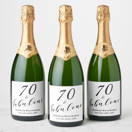 70 en Fabulous Zeventig Verjaardag Elegant Script Sparkling Wijnetiket (Flessen)