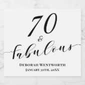 70 en Fabulous Zeventig Verjaardag Elegant Script Sparkling Wijnetiket (Enkel label)
