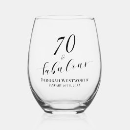 70 en Fabulous Zeventig Verjaardag Elegant Script Wijnglas Zonder Voet