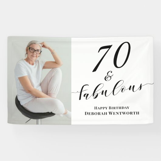 70 en Fabulous Zeventig Verjaardag Foto Script  Spandoek (Horizontaal)