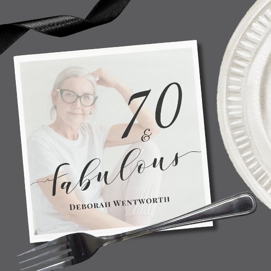 70 en Fabulous Zeventig Verjaardag Script Foto Servet