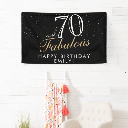 70 en Fabulous Zwart Elegant 70e Verjaardag Banner (Insitu)