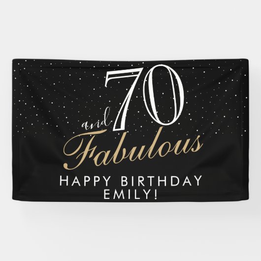 70 en Fabulous Zwart Elegant 70e Verjaardag Banner (Horizontaal)
