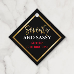 70 en SASSY Birthday Black Gold Gift Label