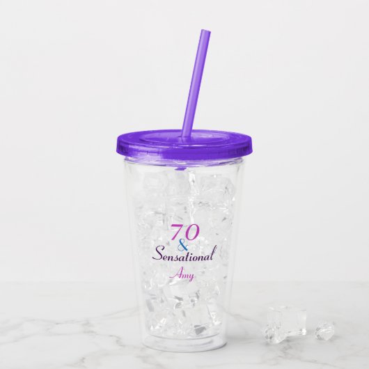 70 en Sensational Birthday Girly personaliseren Acryl Drinkbeker (Achterkant ijs)