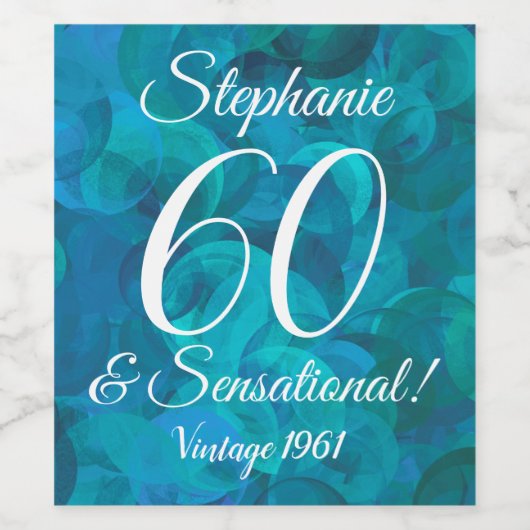 70 en Sensational Ocean Blue Blauwgroen Wijn Etiket (Enkel label)