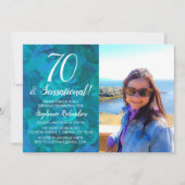 70 en Sensational Ocean Blue Photo Birthday Kaart (Voorkant)