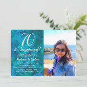 70 en Sensational Ocean Blue Photo Birthday Kaart (Staand voorkant)