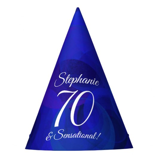 70 en Sensational Royal Blue Birthday Feesthoedjes (Voorkant)
