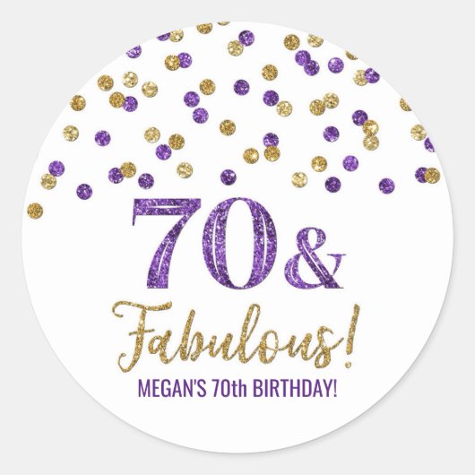 70 & Fabulous Birthday Paars Gold Confetti Ronde Sticker (Voorkant)